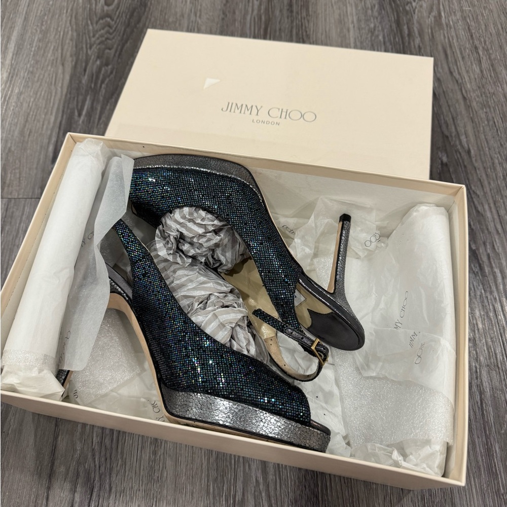 Jimmy Choo Glittering Black and Silver Heels